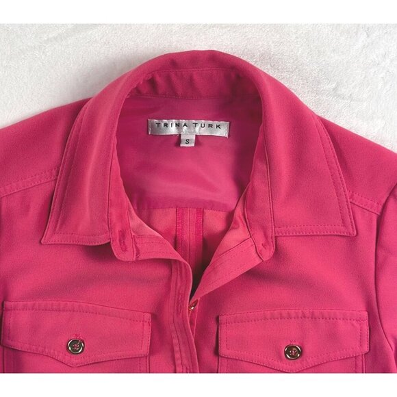 Trina Turk Womens Shirt Dress Pink Belted Size S Short Sleeve Button Up - Picture 4 of 9